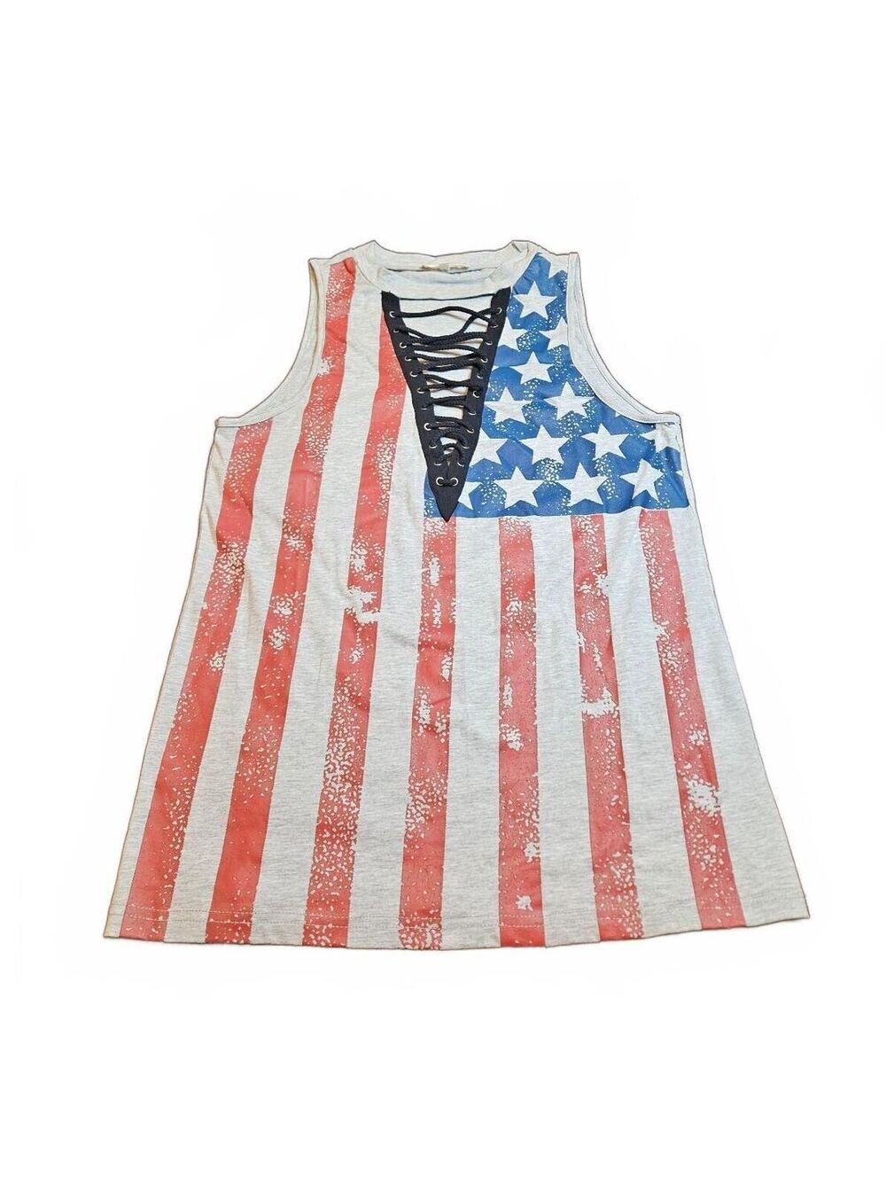 Entro Women's Sleeveless American Flag Lace-Up Tank Top Size S